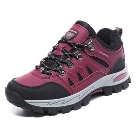 New Arrival Men Women Hiking Shoes Male Sport Outdoor Jogging Trekking Sneakers Big Size 48 Non-slip zapatos zapatillas hombre (Color: rose red fur, size: 42)