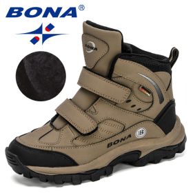 BONA 2020 New Designers Outdoor Snow Boots Boys Girls Plush Sneakers Terkking Boots Children Hiking Mountain Climbing Camping (Color: Medium grey black, size: 3)